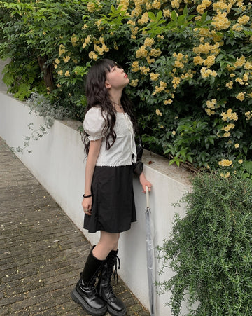 Anne Ribbon Puff Short Sleeve Blouse